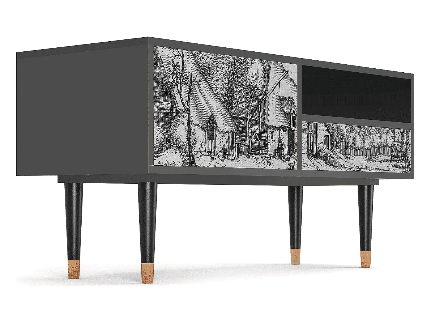 Mueble de TV - 115х59х48 cm - T3 - Farms in a Village, Antracite^ Móvel De Tv