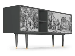 Online Mueble de TV - 150х69х41 cm - T5 - Farms in a Village, Antracite Cinza antracite
