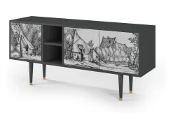 Online Mueble de TV - 150х69х41 cm - T5 - Farms in a Village, Antracite Cinza antracite