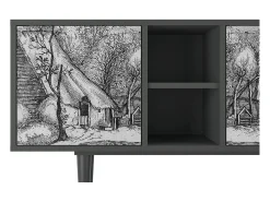 Online Mueble de TV - 150х69х41 cm - T5 - Farms in a Village, Antracite Cinza antracite