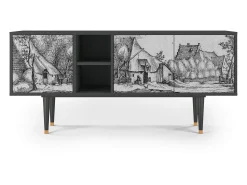 Online Mueble de TV - 150х69х41 cm - T5 - Farms in a Village, Antracite Cinza antracite