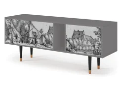 Outlet Mueble de TV - 170х69х48 cm - T1 - Farms in a Village, Cinza Cinzento