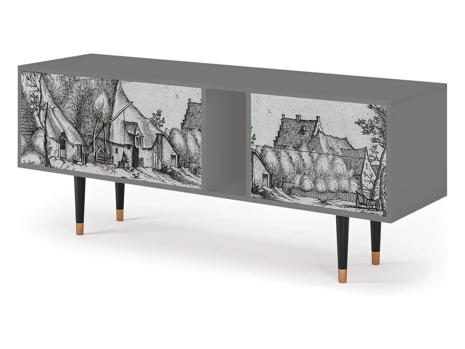 Outlet Mueble de TV - 170х69х48 cm - T1 - Farms in a Village, Cinza Cinzento