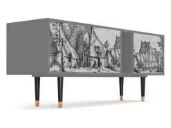 Outlet Mueble de TV - 170х69х48 cm - T1 - Farms in a Village, Cinza Cinzento