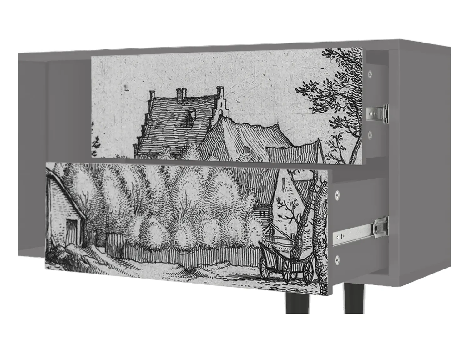 Outlet Mueble de TV - 170х69х48 cm - T1 - Farms in a Village, Cinza Cinzento
