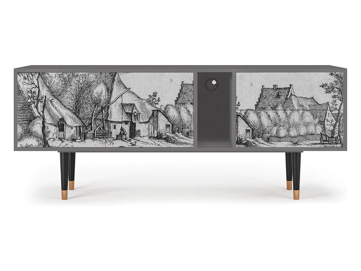 Outlet Mueble de TV - 170х69х48 cm - T1 - Farms in a Village, Cinza Cinzento