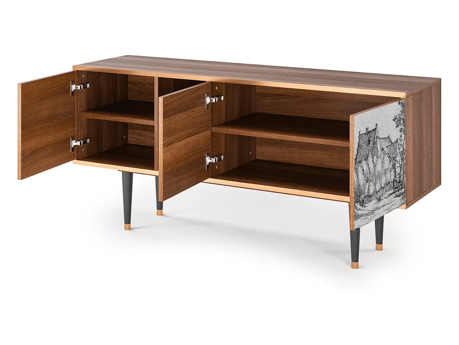 Mueble de TV - 150х69х41 cm - T5 - Farms in a Village, Nogueira^ Móvel De Tv