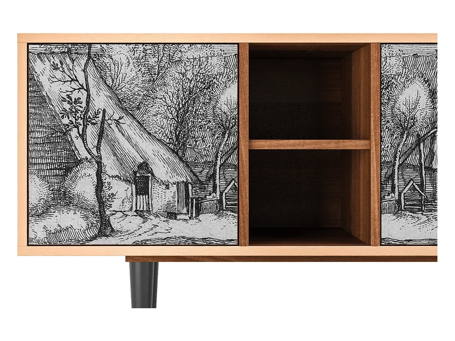 Mueble de TV - 150х69х41 cm - T5 - Farms in a Village, Nogueira^ Móvel De Tv