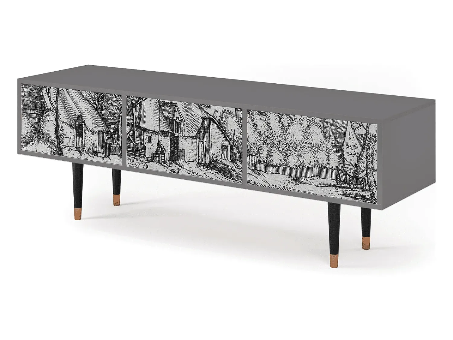 Online Mueble de TV - 170х59х48 cm - T4 - Farms in a Village, Cinza Cinzento