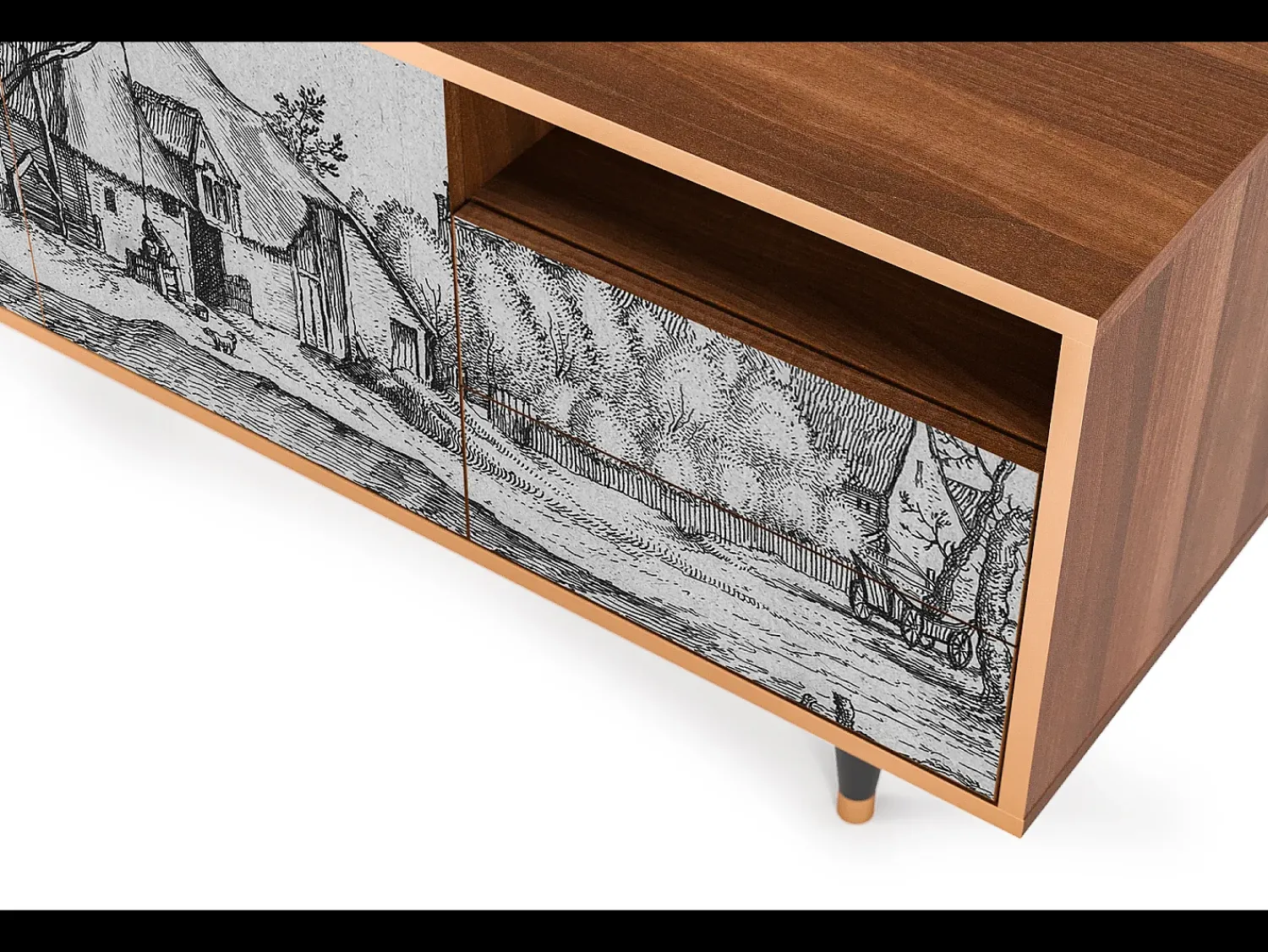 Discount Mueble de TV - 125х56х41 cm - T7 - Farms in a Village, Nogueira Castanho