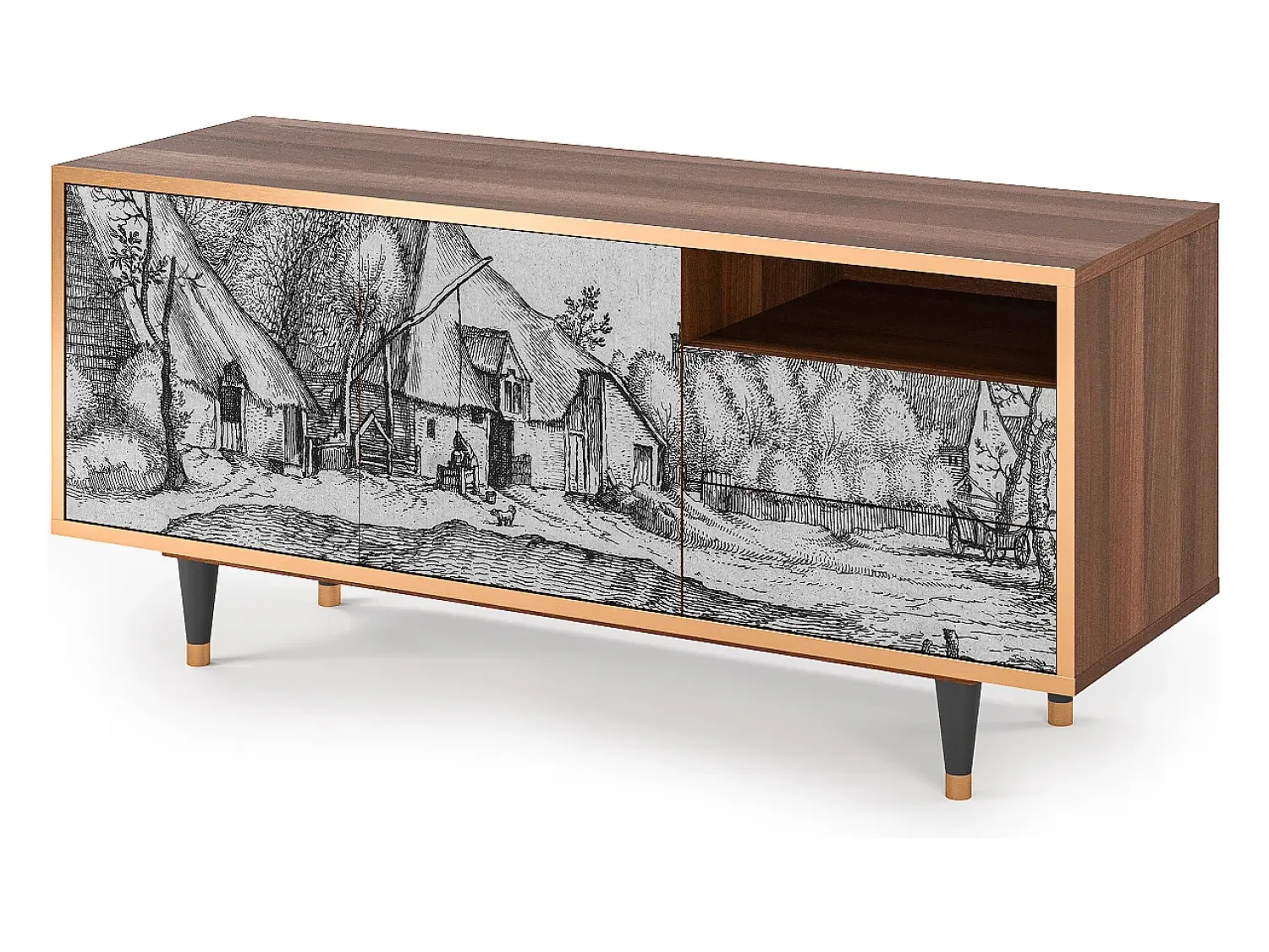 Discount Mueble de TV - 125х56х41 cm - T7 - Farms in a Village, Nogueira Castanho