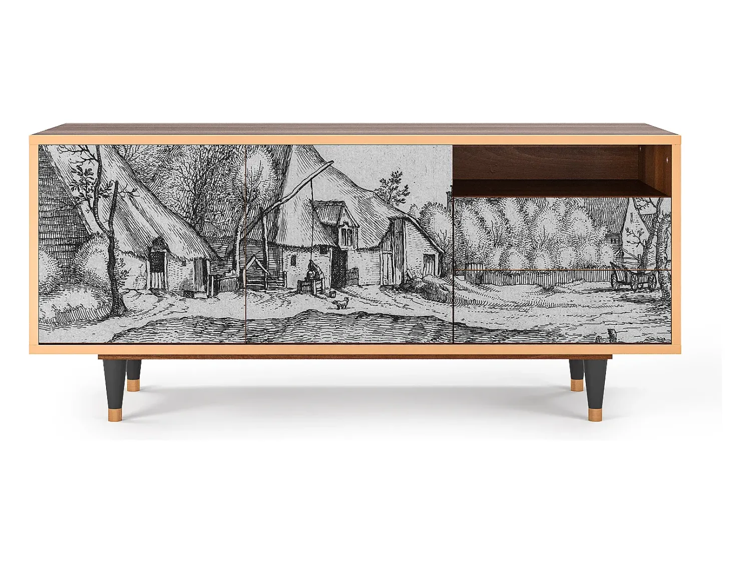 Discount Mueble de TV - 125х56х41 cm - T7 - Farms in a Village, Nogueira Castanho