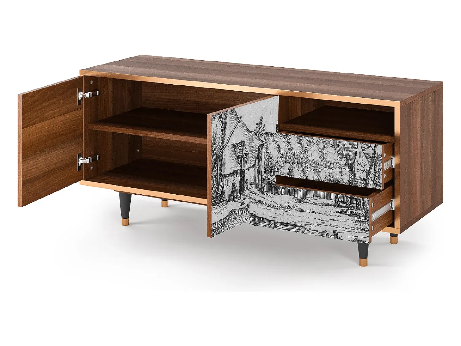 Discount Mueble de TV - 125х56х41 cm - T7 - Farms in a Village, Nogueira Castanho