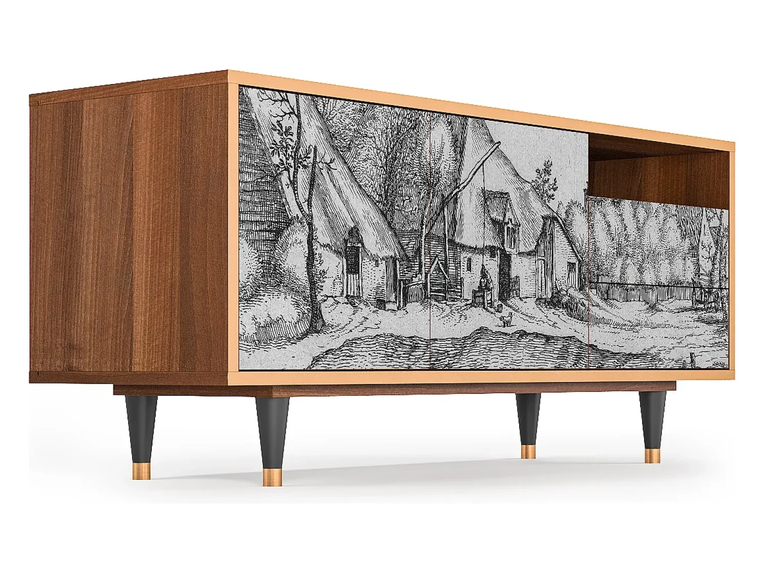 Discount Mueble de TV - 125х56х41 cm - T7 - Farms in a Village, Nogueira Castanho