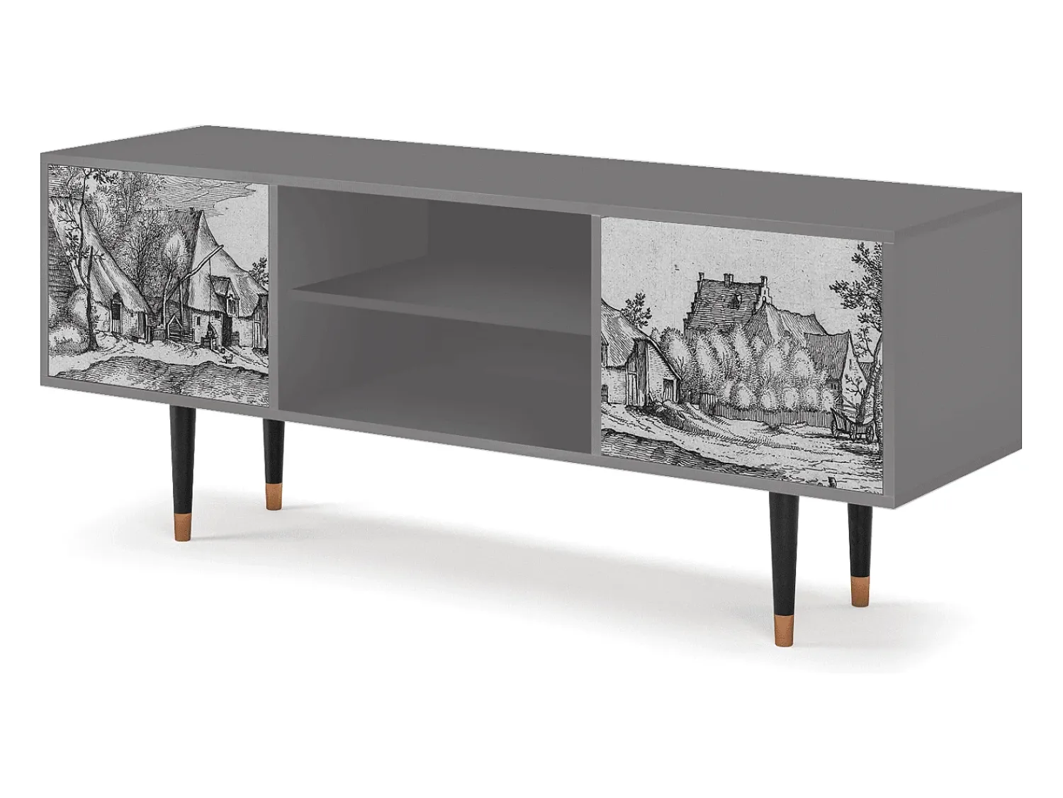 Mueble de TV - 170х69х48 cm - T2 - Farms in a Village, Cinza^ Móvel De Tv