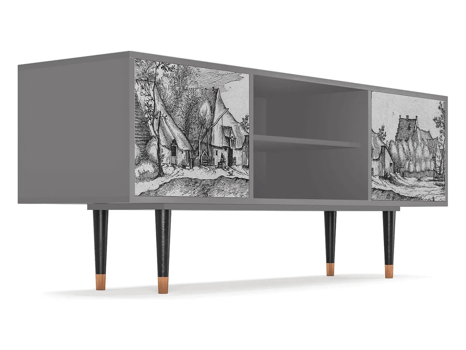 Mueble de TV - 170х69х48 cm - T2 - Farms in a Village, Cinza^ Móvel De Tv