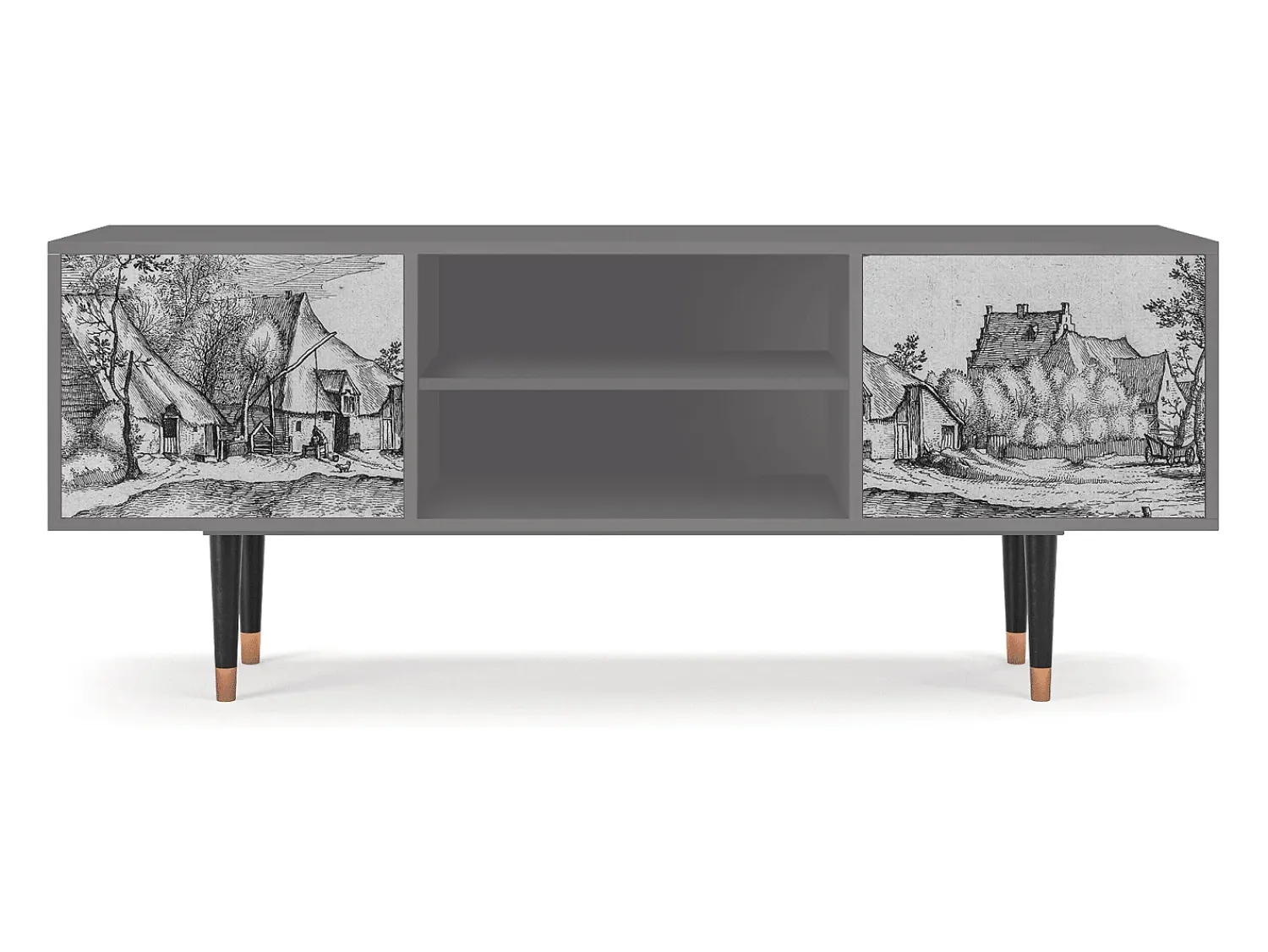Mueble de TV - 170х69х48 cm - T2 - Farms in a Village, Cinza^ Móvel De Tv