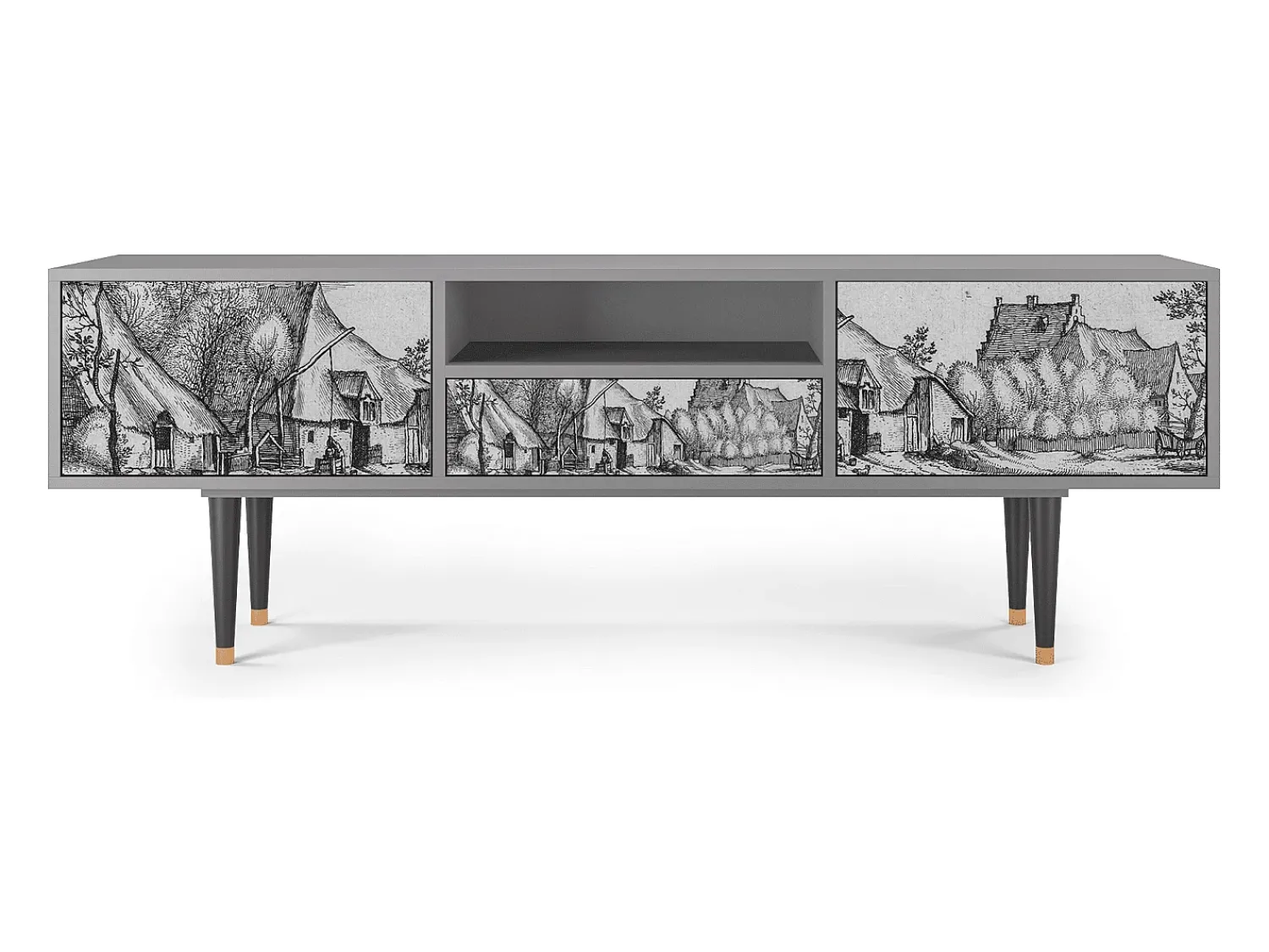 Online Mueble de TV - 170х59х41 cm - T6 - Farms in a Village, Cinza Cinzento