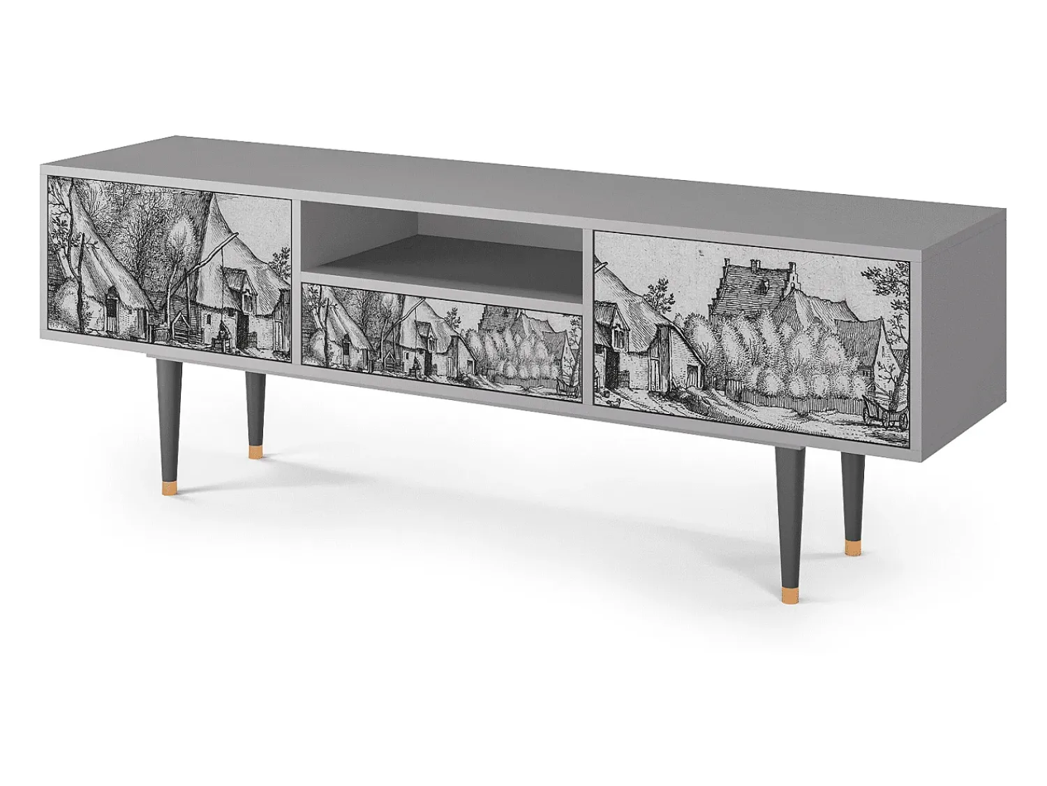 Online Mueble de TV - 170х59х41 cm - T6 - Farms in a Village, Cinza Cinzento