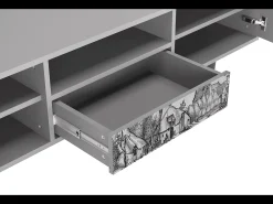 Online Mueble de TV - 170х59х41 cm - T6 - Farms in a Village, Cinza Cinzento