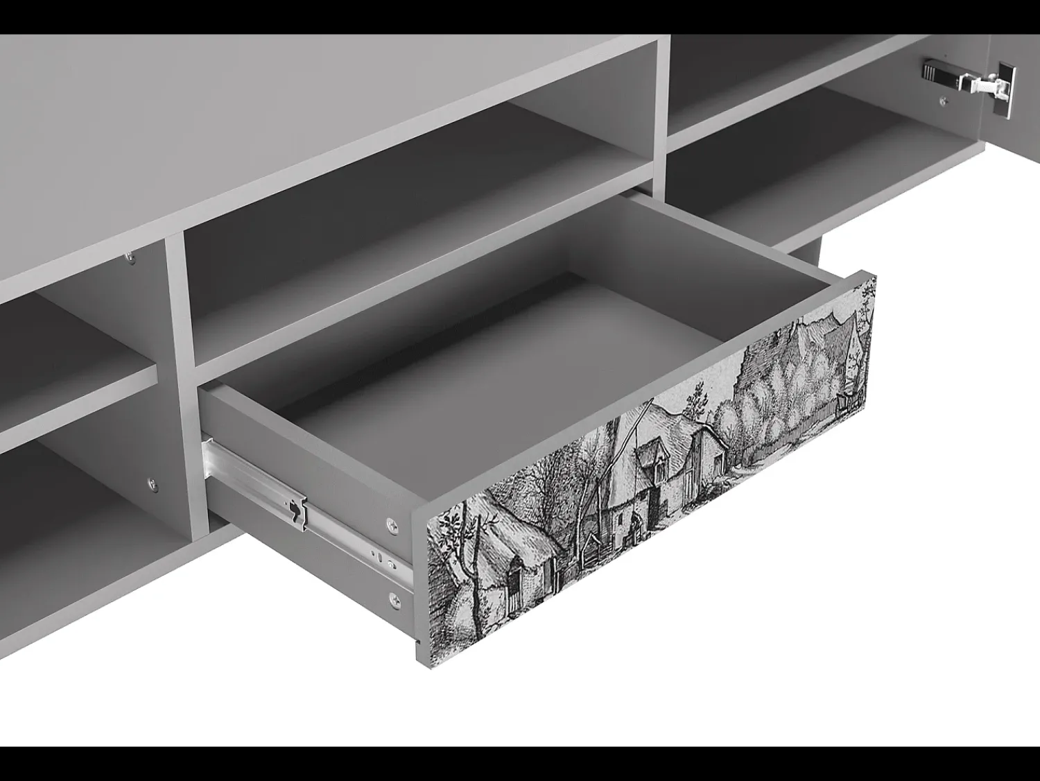 Online Mueble de TV - 170х59х41 cm - T6 - Farms in a Village, Cinza Cinzento