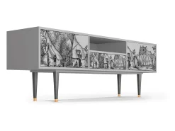 Online Mueble de TV - 170х59х41 cm - T6 - Farms in a Village, Cinza Cinzento