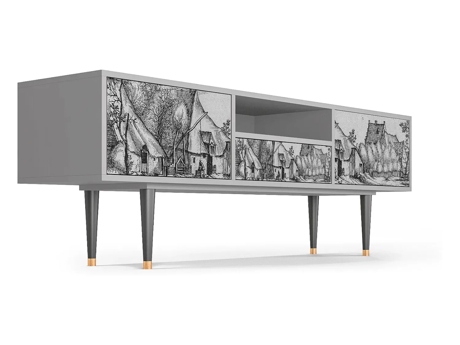 Online Mueble de TV - 170х59х41 cm - T6 - Farms in a Village, Cinza Cinzento