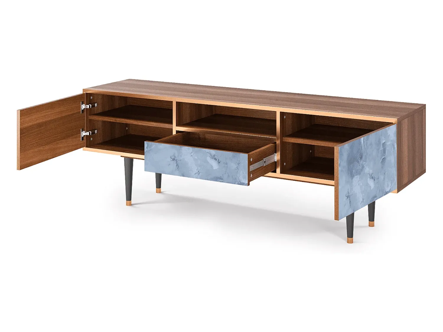 New Mueble de TV - 170х59х41 cm - T6 - Feather Ice, Nogueira Castanho
