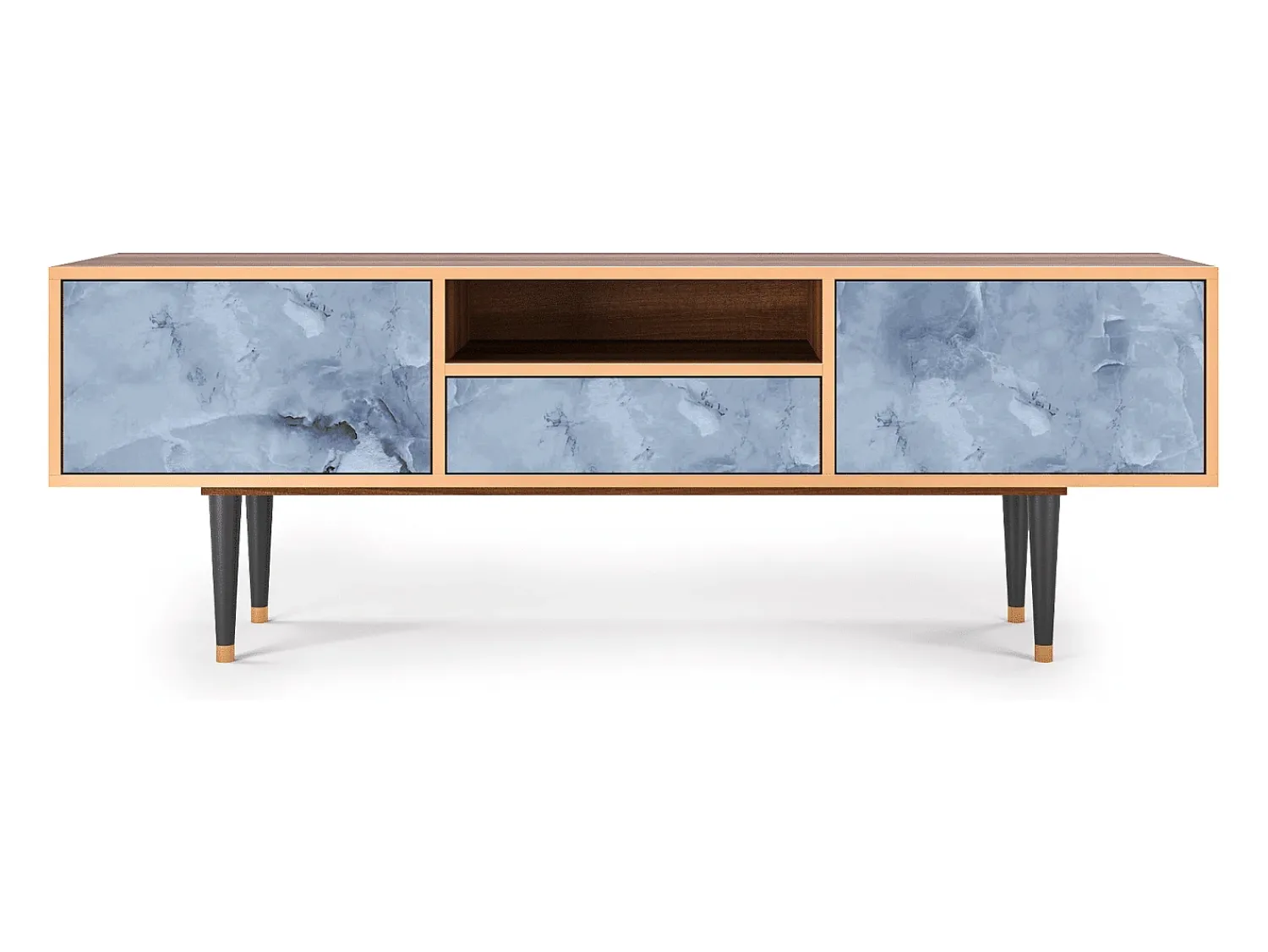New Mueble de TV - 170х59х41 cm - T6 - Feather Ice, Nogueira Castanho
