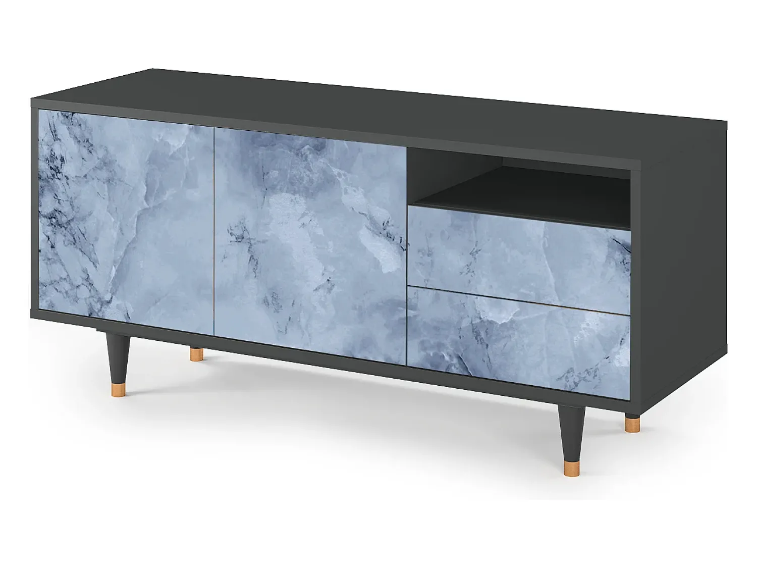 Móvel De Tv| Mueble de TV - 125х56х41 cm - T7 - Feather Ice, Antracite Cinza antracite
