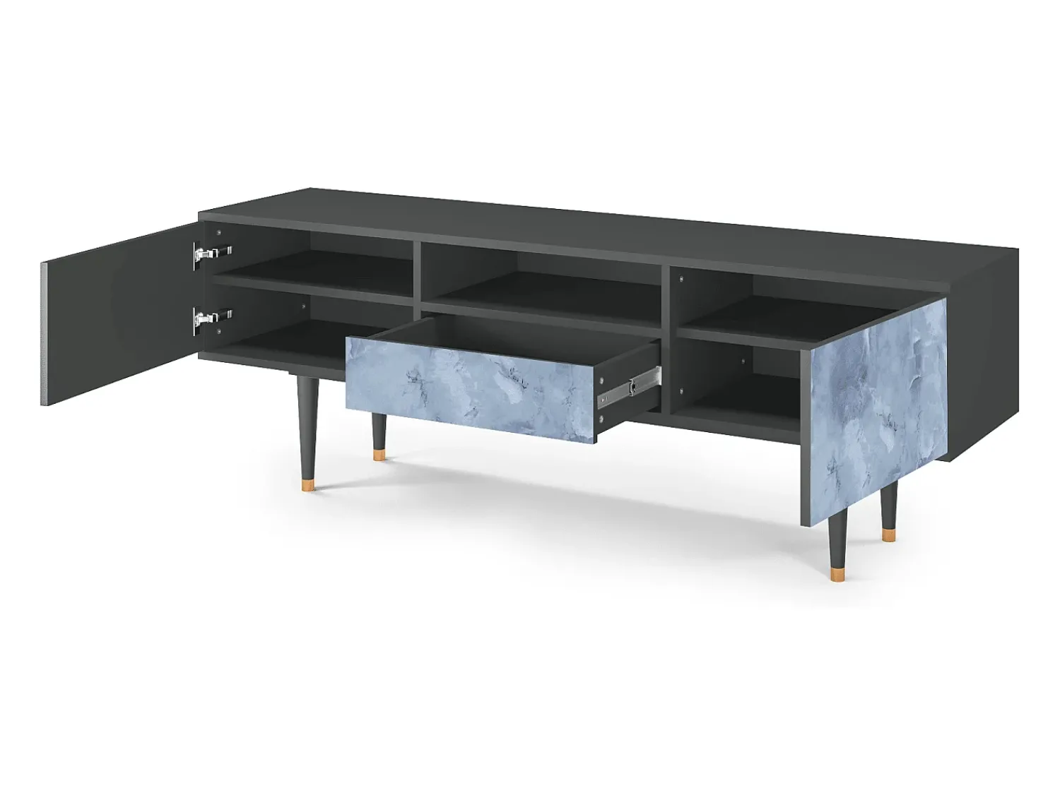 Móvel De Tv* Mueble de TV - 170х59х41 cm - T6 - Feather Ice, Antracite Cinza antracite