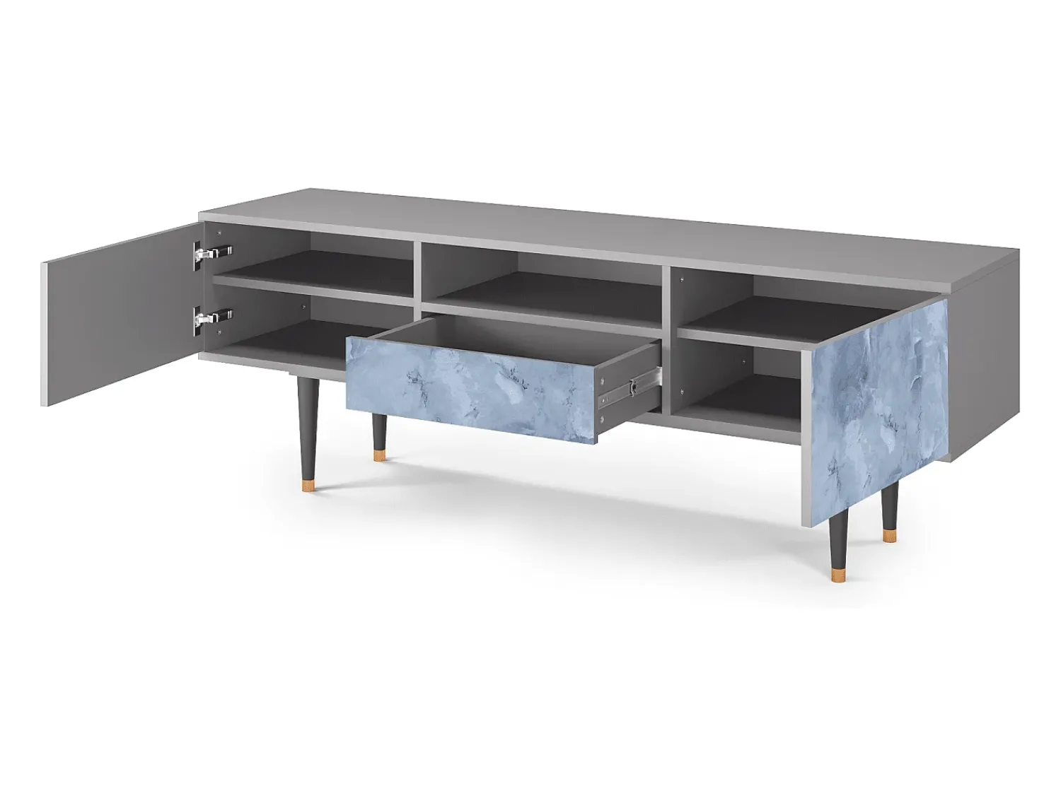Móvel De Tv| Mueble de TV - 170х59х41 cm - T6 - Feather Ice, Cinza Cinzento