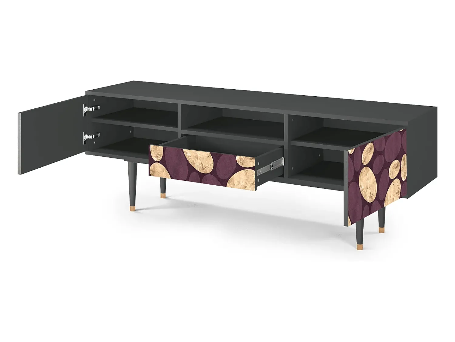 Móvel De Tv| Mueble de TV - 170х59х41 cm - T6 - Fine Wine, Antracite Cinza antracite