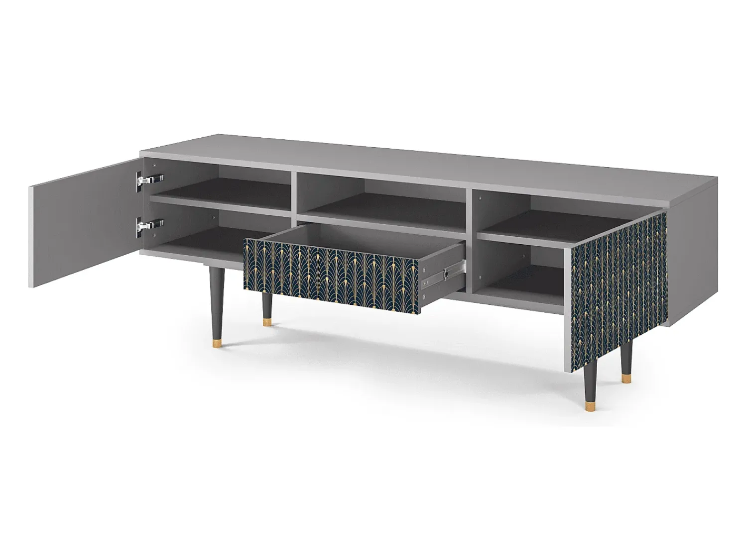 Móvel De Tv| Mueble de TV - 170х59х41 cm - T6 - Flower of the Nile, Cinza Cinzento
