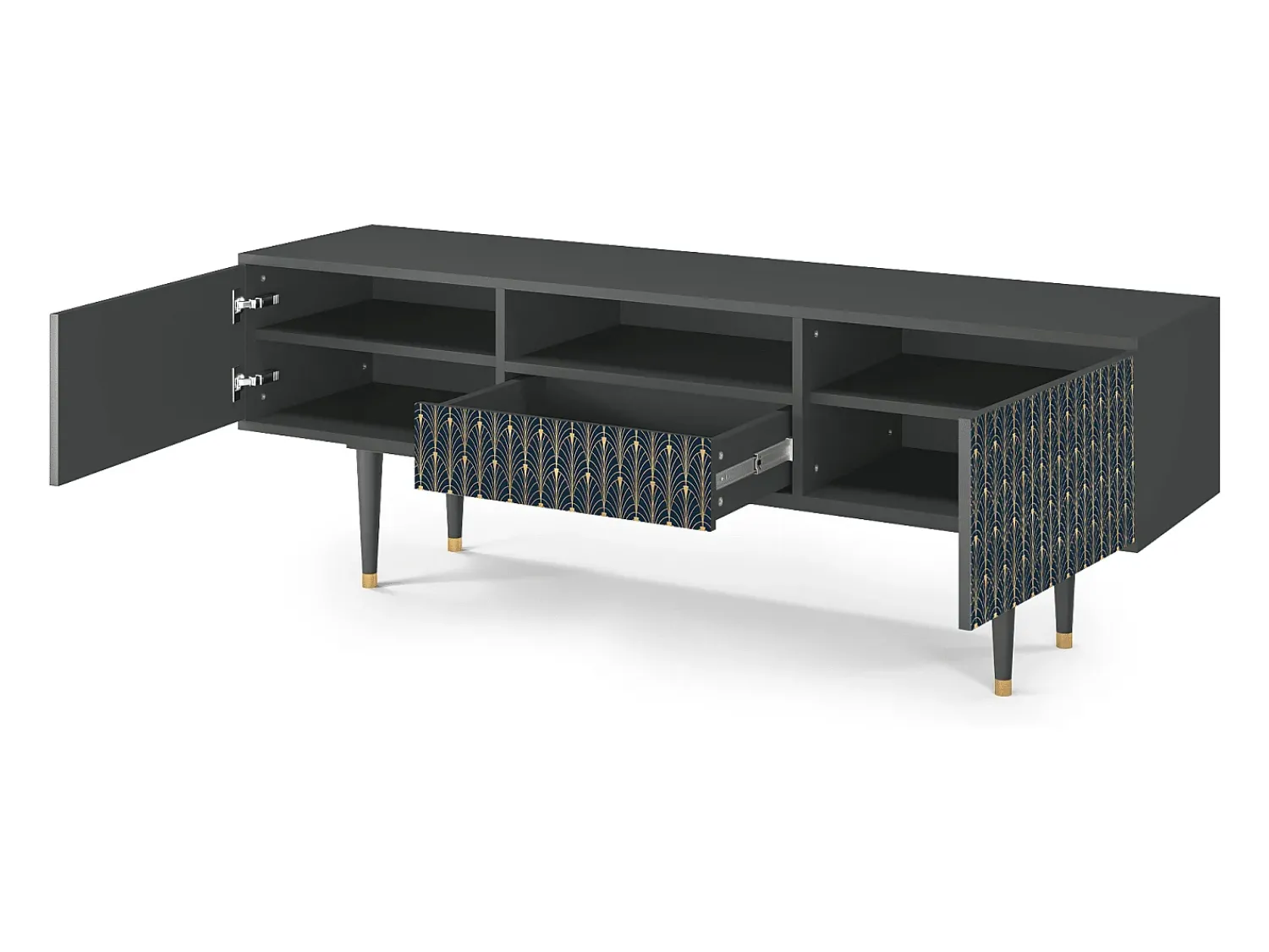 Móvel De Tv* Mueble de TV - 170х59х41 cm - T6 - Flower of the Nile, Antracite Cinza antracite