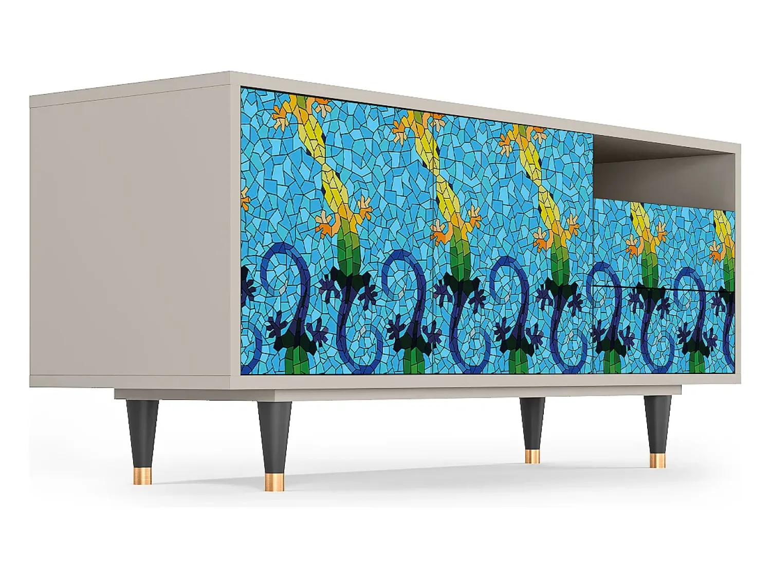 Móvel De Tv* Mueble de TV - 125х56х41 cm - T7 - Gaudi's Lizard, Areia Bege