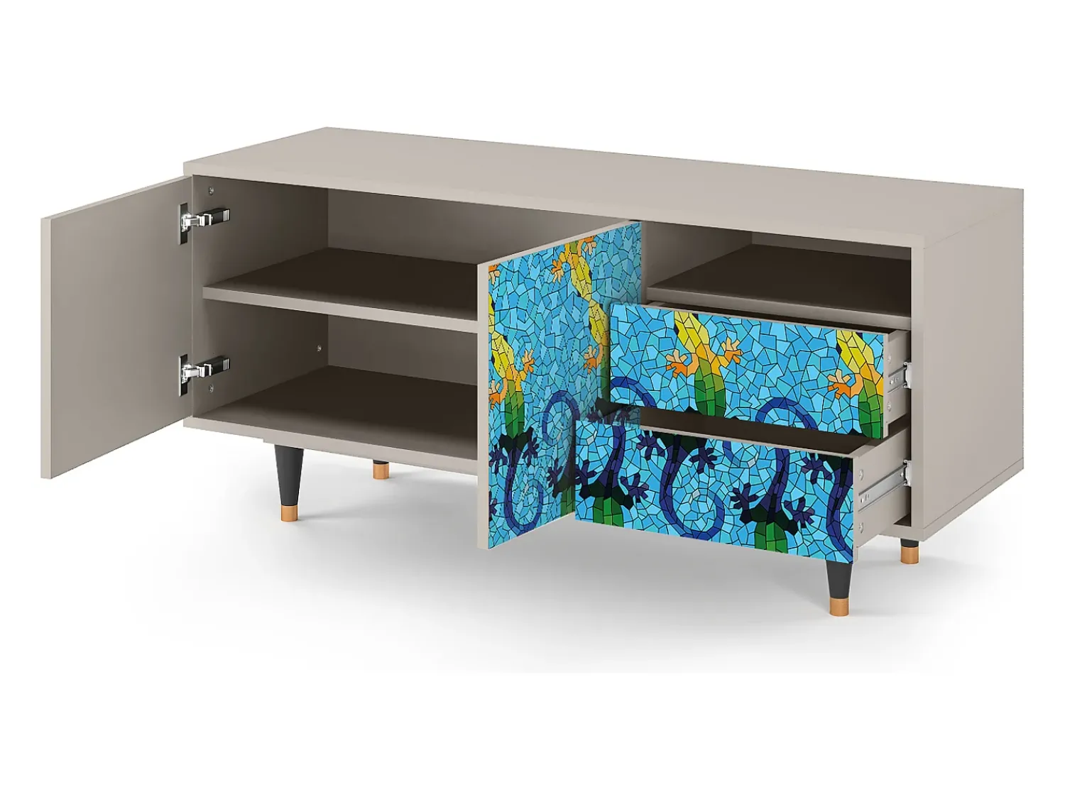 Móvel De Tv* Mueble de TV - 125х56х41 cm - T7 - Gaudi's Lizard, Areia Bege