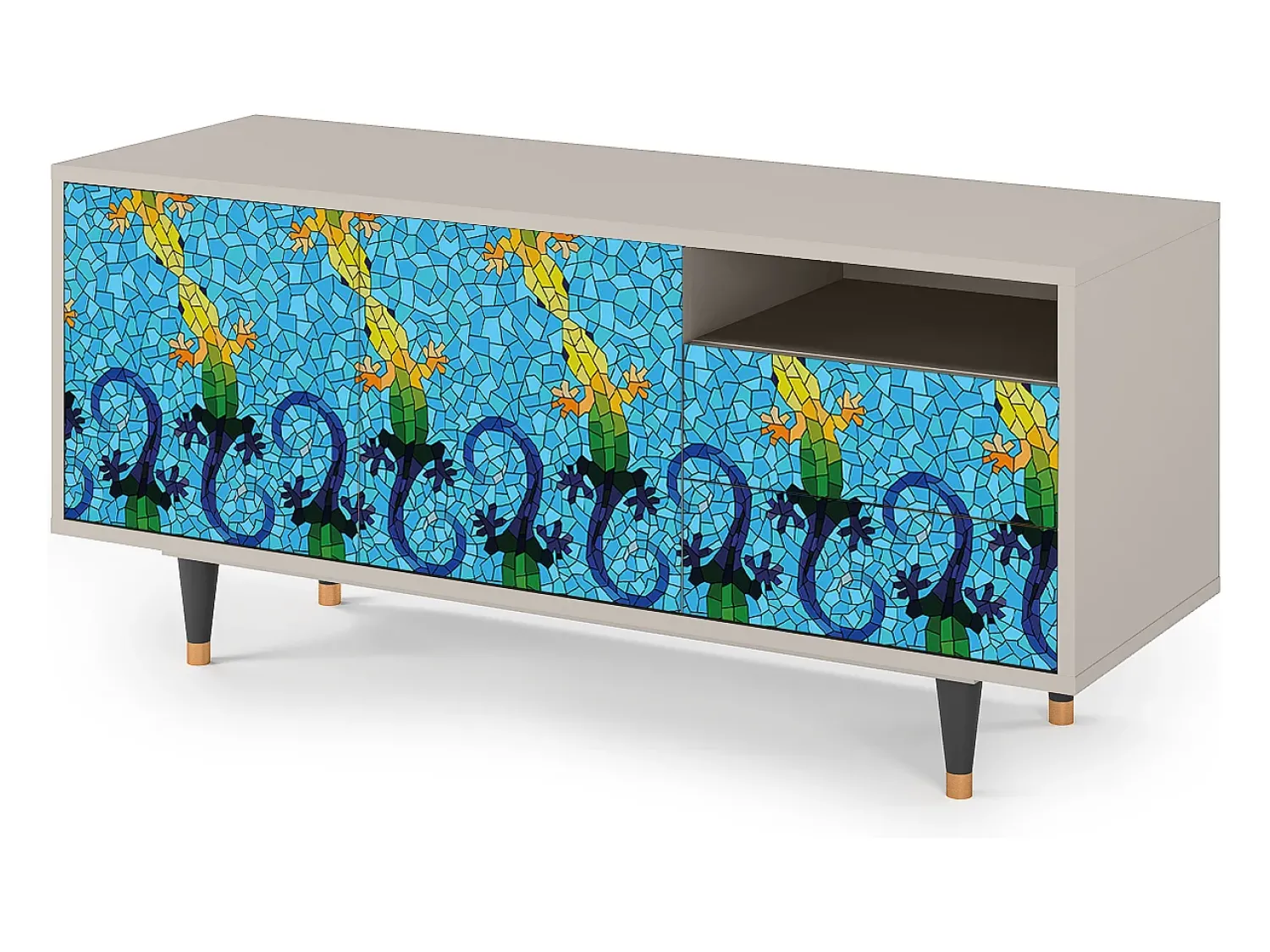 Móvel De Tv* Mueble de TV - 125х56х41 cm - T7 - Gaudi's Lizard, Areia Bege