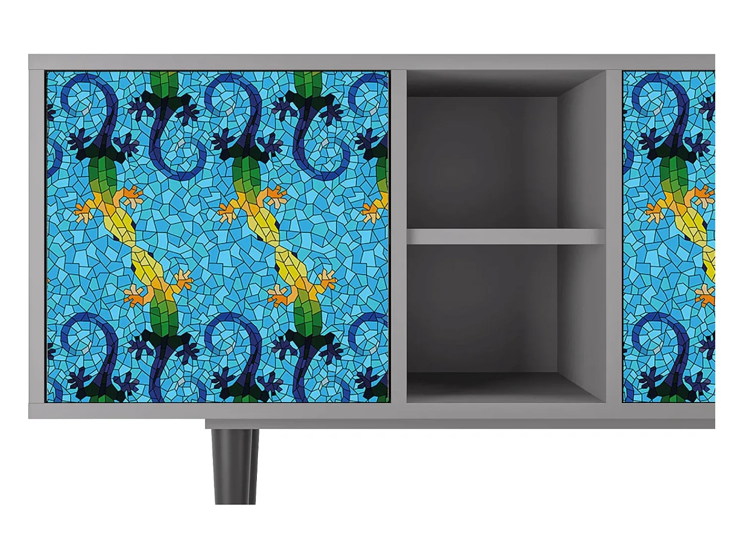 Móvel De Tv| Mueble de TV - 150х69х41 cm - T5 - Gaudi's Lizard, Cinza Cinzento