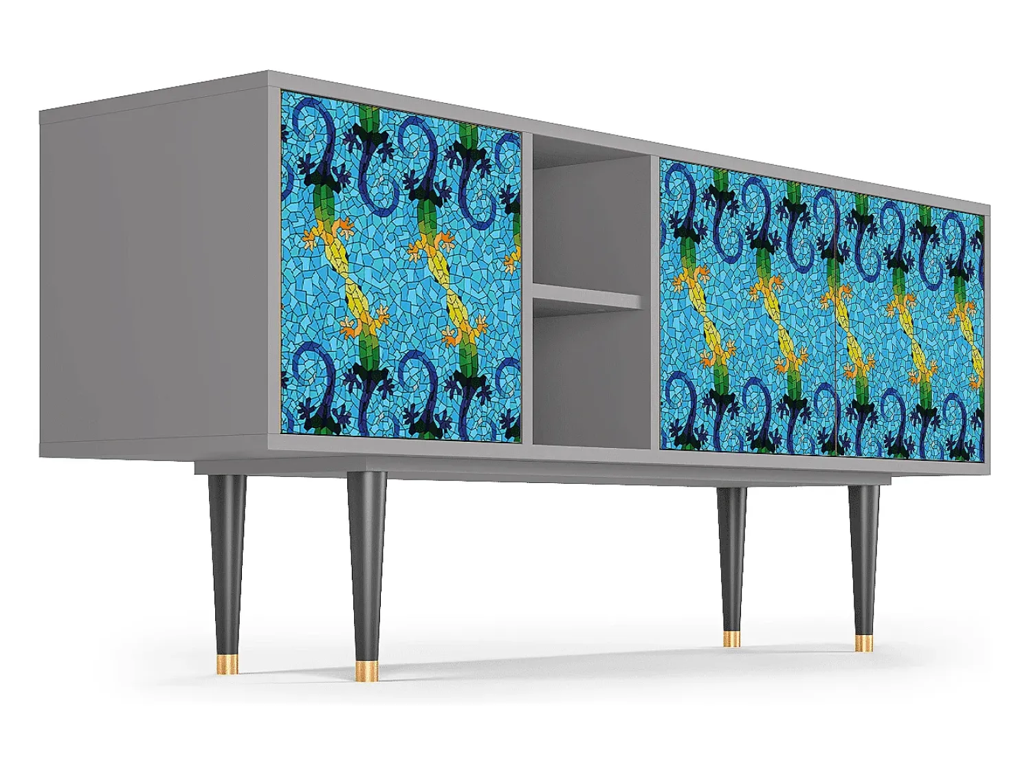 Móvel De Tv| Mueble de TV - 150х69х41 cm - T5 - Gaudi's Lizard, Cinza Cinzento