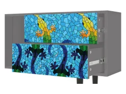 Móvel De Tv* Mueble de TV - 170х69х48 cm - T1 - Gaudi's Lizard, Cinza Cinzento