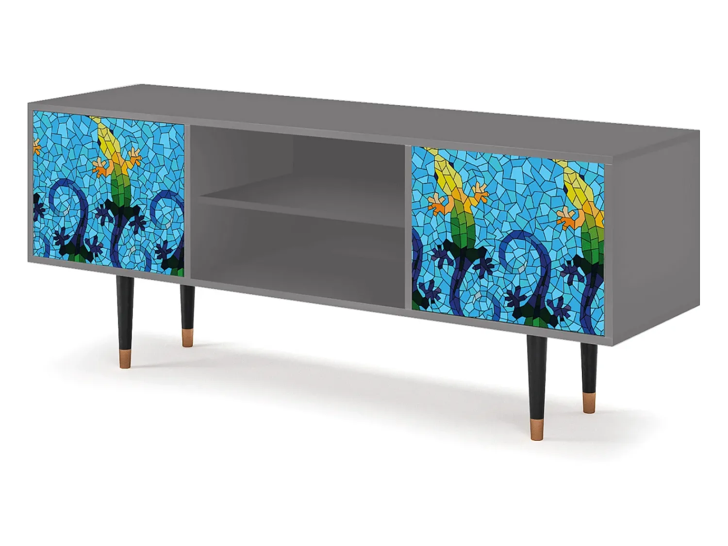 Móvel De Tv| Mueble de TV - 170х69х48 cm - T2 - Gaudi's Lizard, Cinza Cinzento