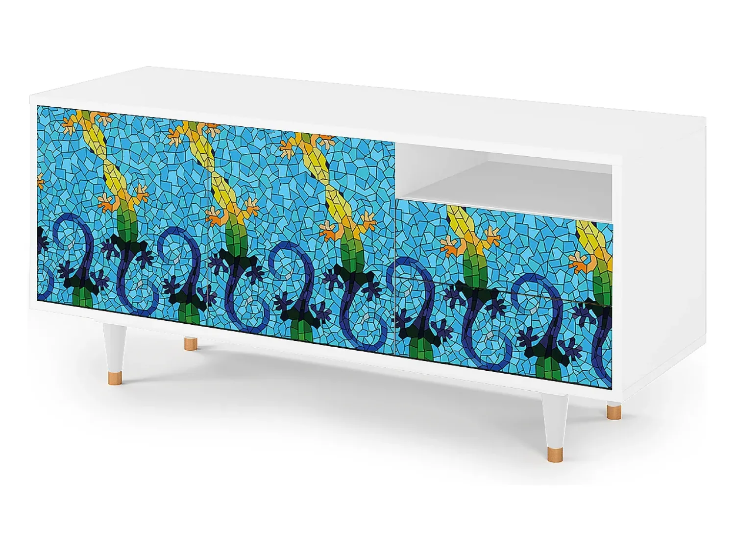 Móvel De Tv| Mueble de TV - 125х56х41 cm - T7 - Gaudi's Lizard, Branco Bege