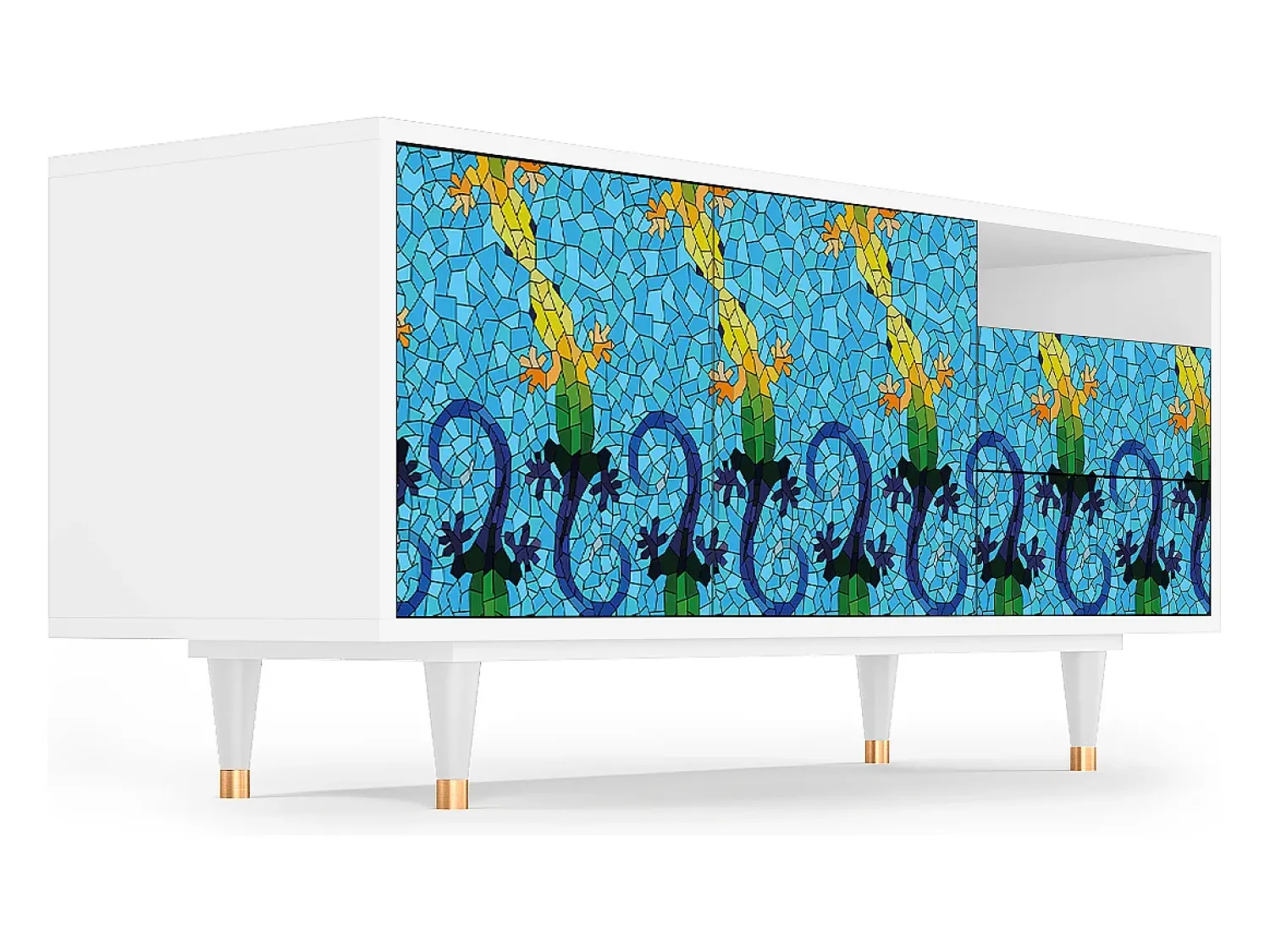 Móvel De Tv| Mueble de TV - 125х56х41 cm - T7 - Gaudi's Lizard, Branco Bege
