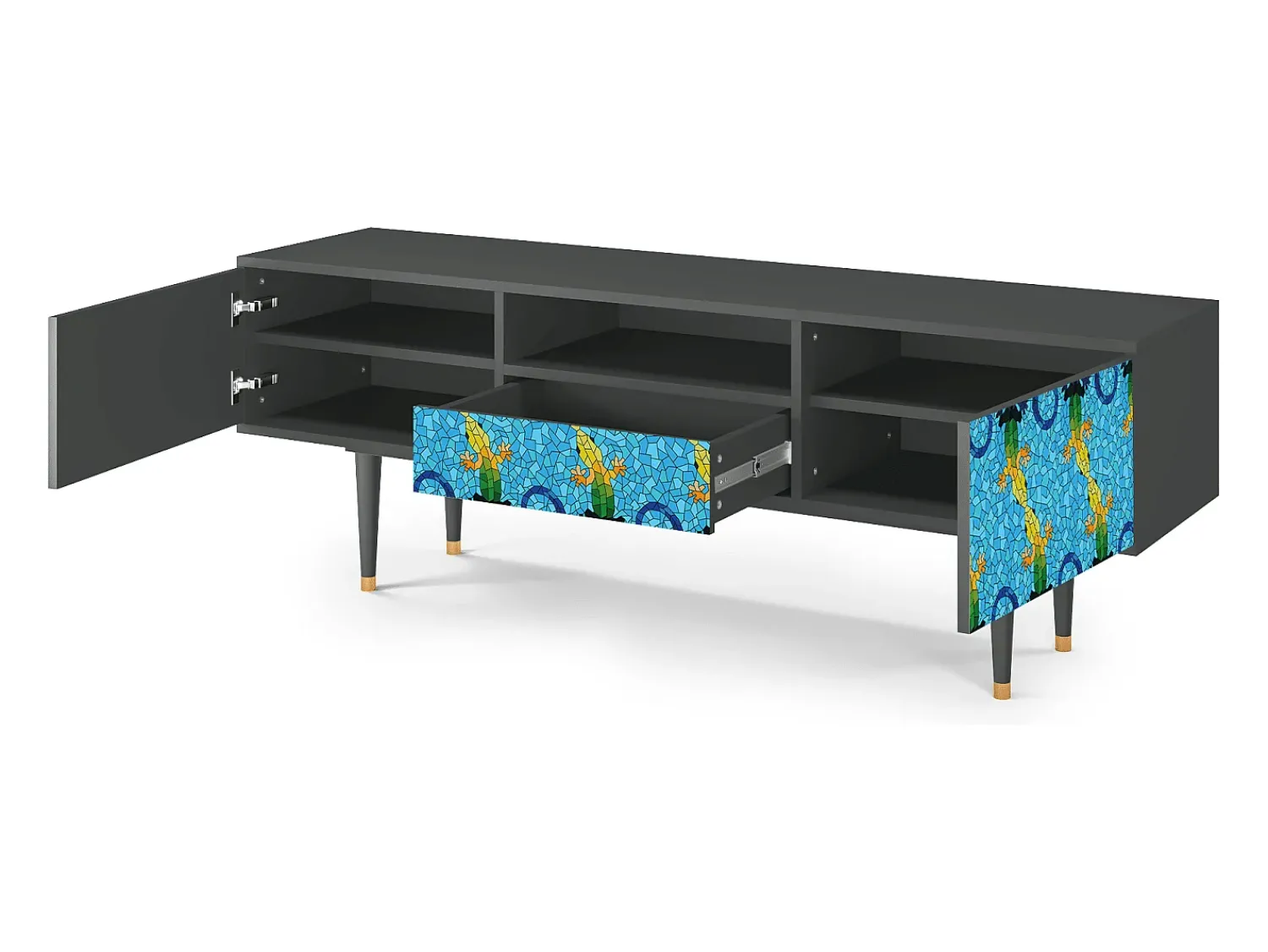 Hot Mueble de TV - 170х59х41 cm - T6 - Gaudi's Lizard, Antracite Cinza antracite