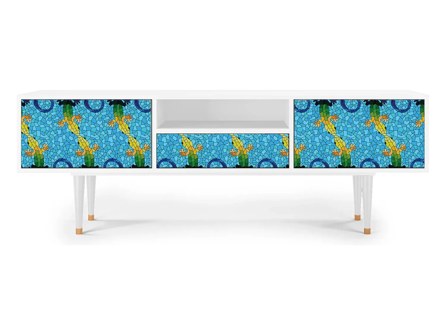 Móvel De Tv* Mueble de TV - 170х59х41 cm - T6 - Gaudi's Lizard, Branco Bege