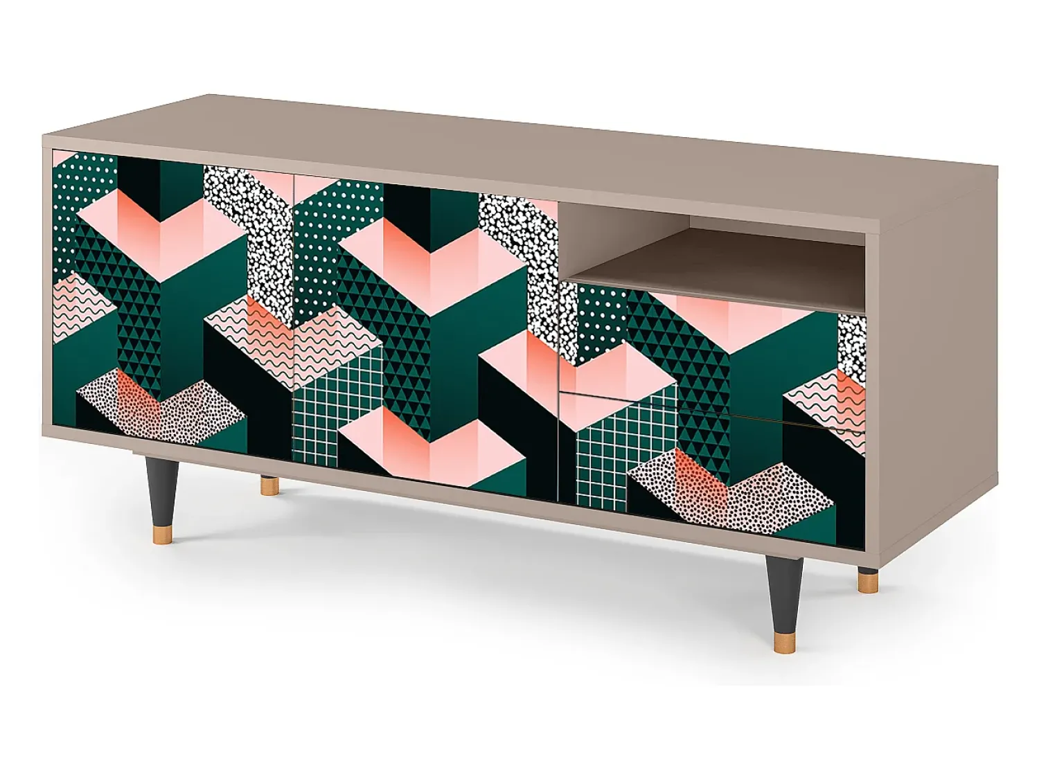 Móvel De Tv| Mueble de TV - 125х56х41 cm - T7 - Geometric Madness, Latte Bege