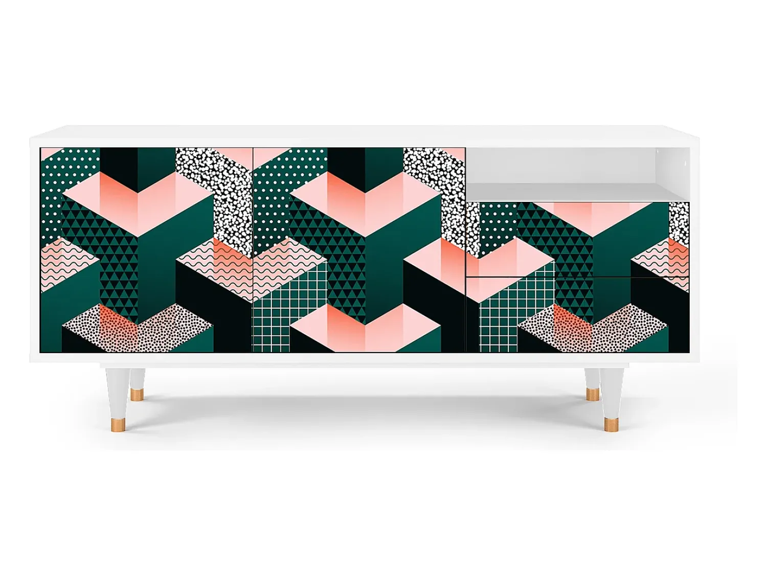 Móvel De Tv| Mueble de TV - 125х56х41 cm - T7 - Geometric Madness, Branco Bege