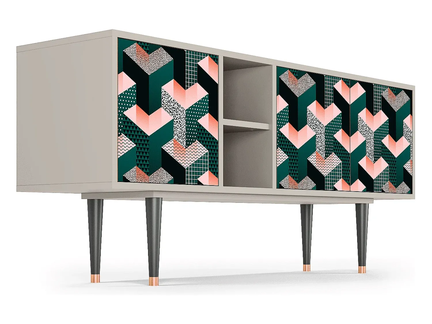Móvel De Tv* Mueble de TV - 150х69х41 cm - T5 - Geometric Madness, Areia Bege