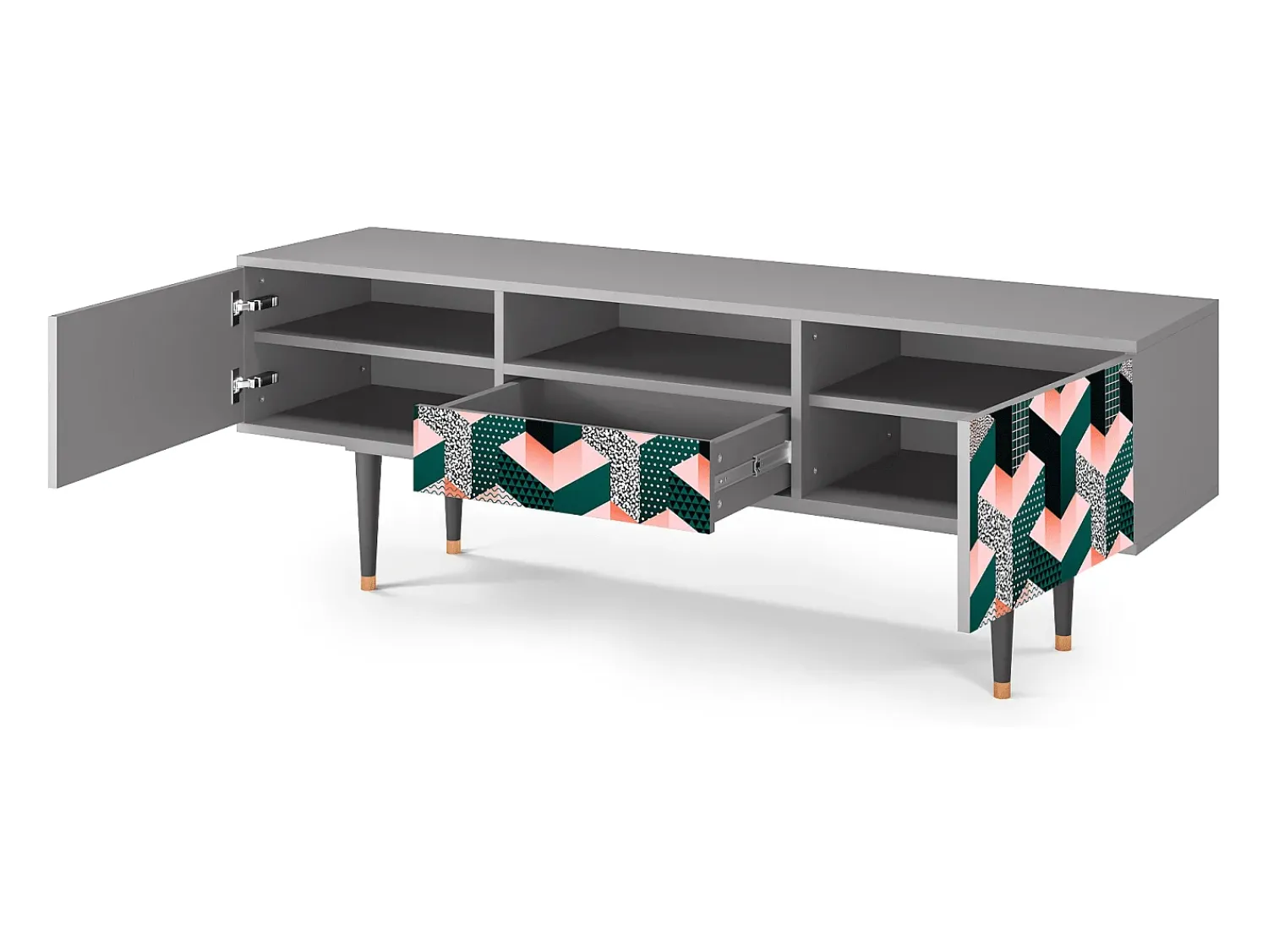 Mueble de TV - 170х59х41 cm - T6 - Geometric Madness, Cinza^ Móvel De Tv
